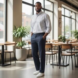 Van Heusen Flex Fit Men's Navy Pants 38x32 Chaps Slim Fit Stretch Button Down XL